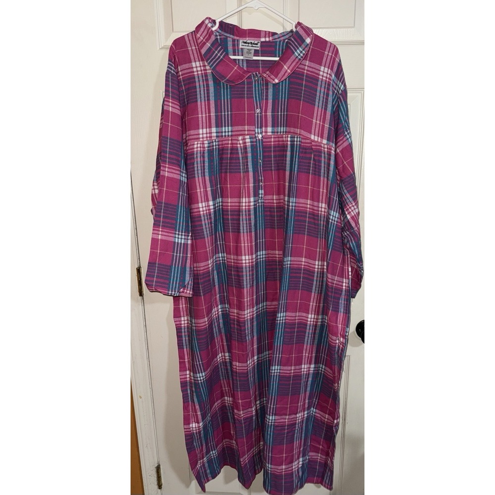 Vintage Flannel Nightgown Anthony Richard 6x Granny Pink Plaid 100% Cotton